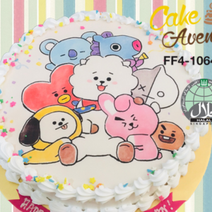 BT21 Characters on White to Pink Ombre Cake for Birthday - Pink Apron